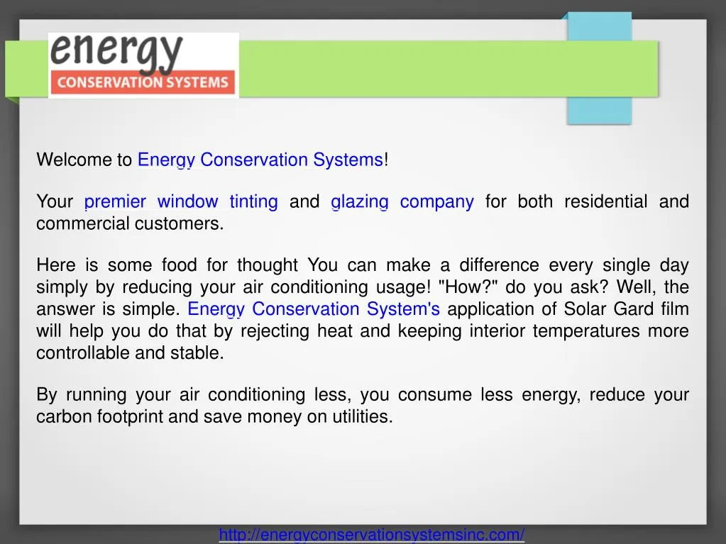 welcome to energy conservation systems
