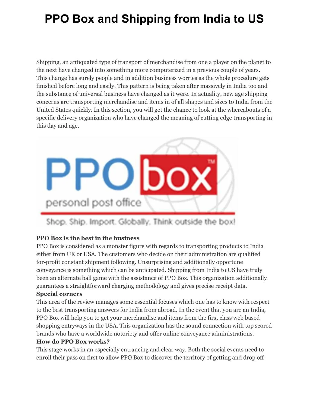 ppo box and shipping from india to us