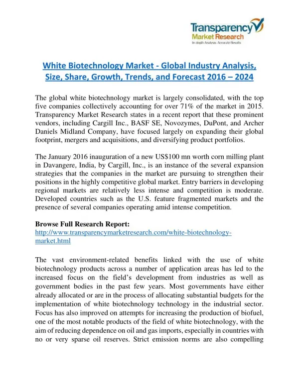 White Biotechnology Market Research Report Forecast to 2024