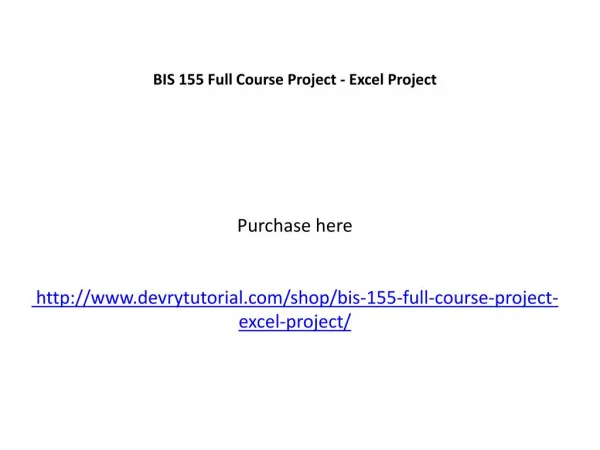 BIS 155 Full Course Project - Excel Project