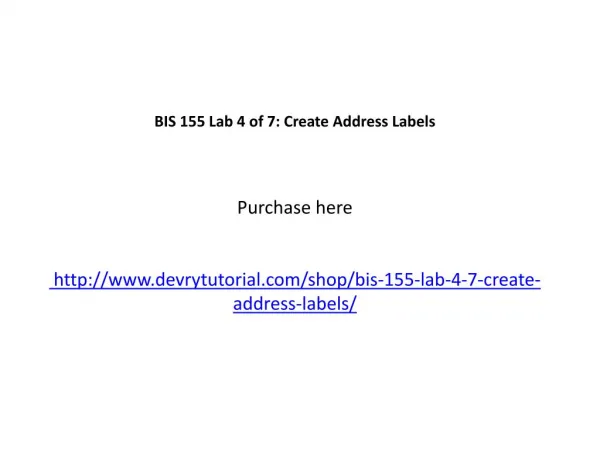BIS 155 Lab 4 of 7: Create Address Labels