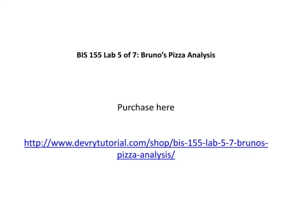 BIS 155 Lab 5 of 7: Bruno’s Pizza Analysis