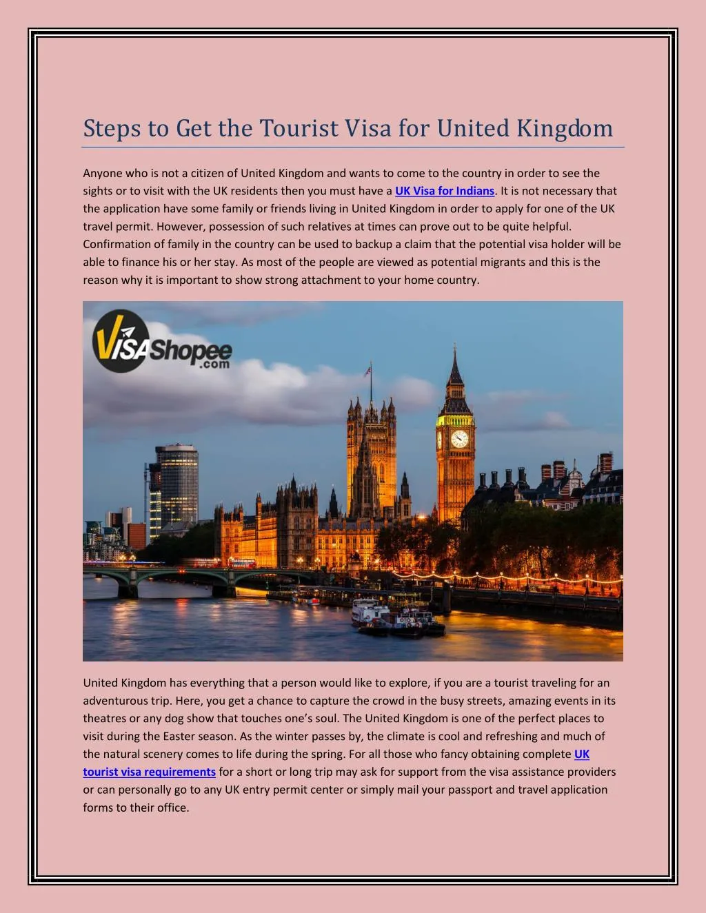 steps to get the tourist visa for united kingdom