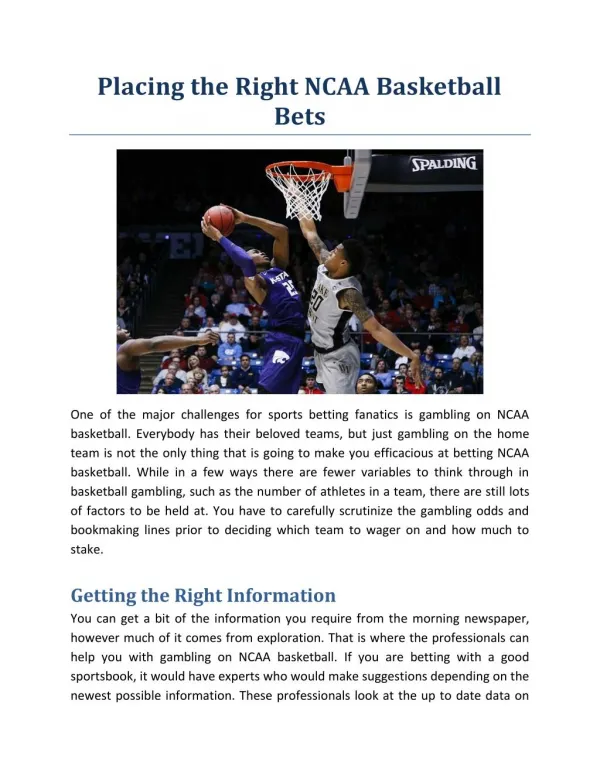 Placing the Right NCAA Basketball Bets