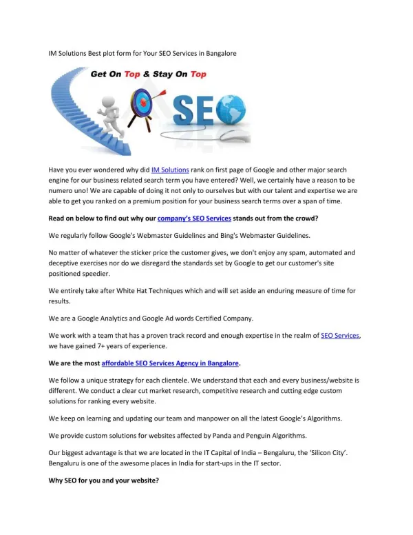 IM Solutions Best plot form for Your SEO Services in Bangalore