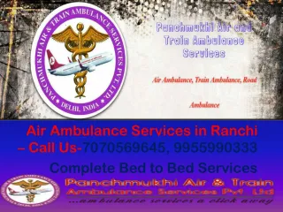 Panchmukhi Emergency Air Ambulance Services from Ranchi to Kolkata