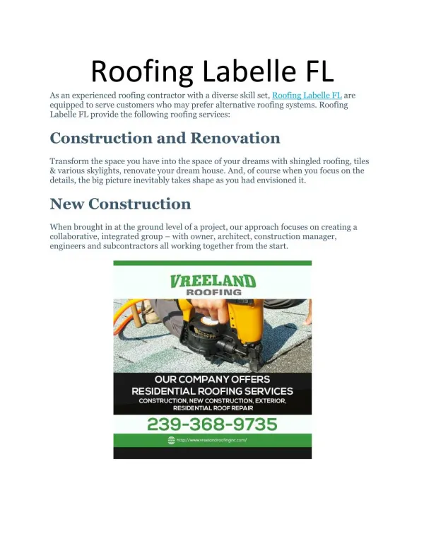 Roofing Labelle FL