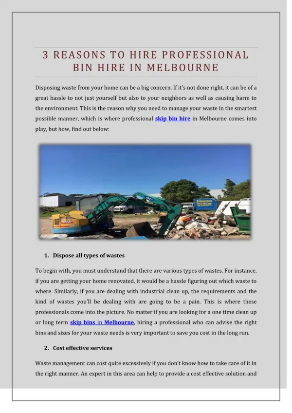 3 Reasons To Hire Professional Bin Hire In Melbourne