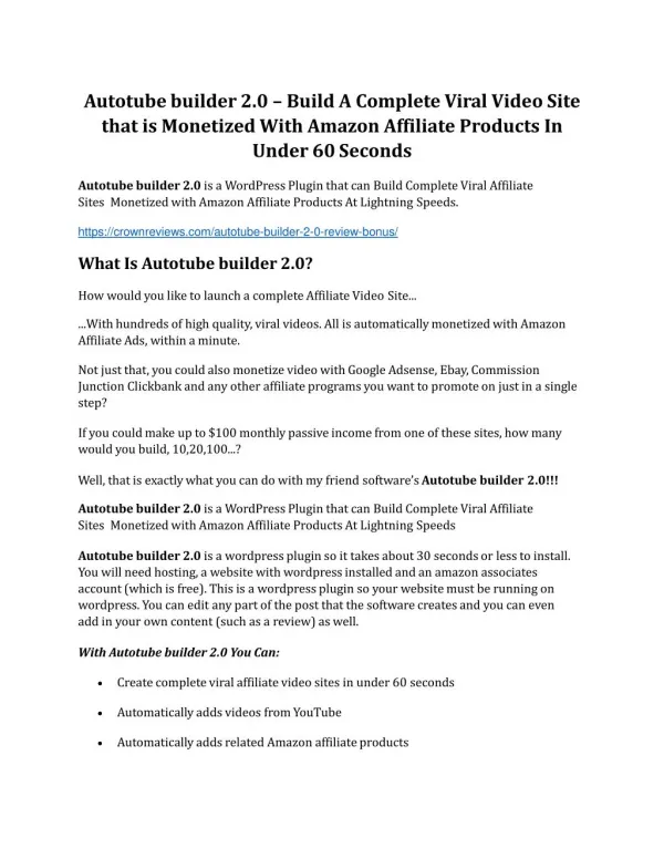 AutoTube Builder 2.0 Review-$24,700 BONUS & DISCOUNT