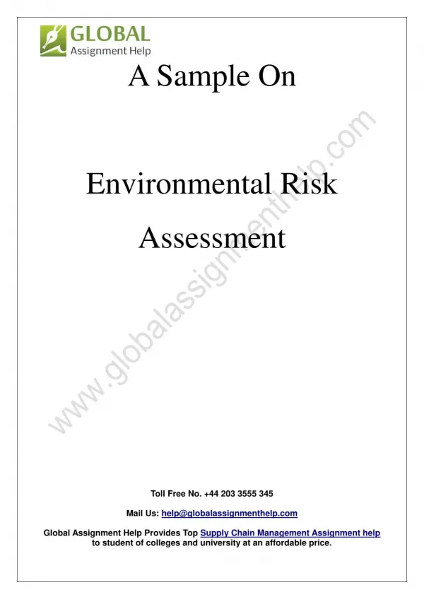 Sample Report on Environmental Risk Assessment by Global Assignment Help