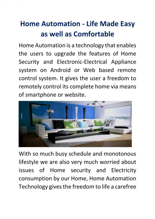 Home Automation - Life Made Easy as well as Comfortable