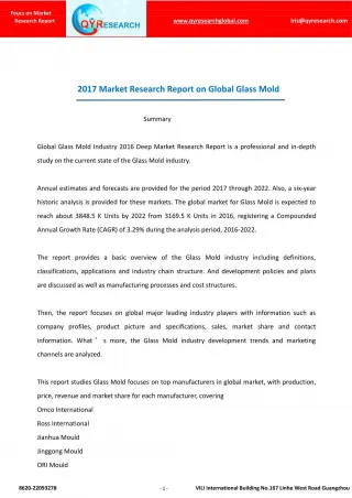 2017 Market Research Report on Global Glass Mold - slide 1