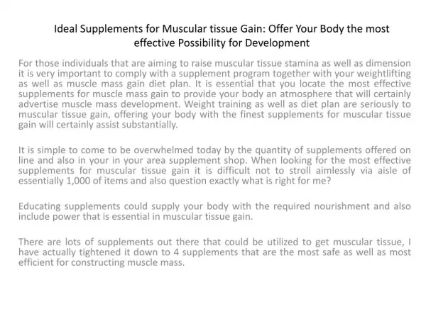 Ideal Supplements for Muscular tissue Gain