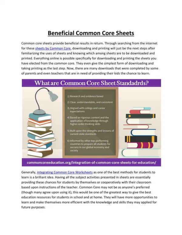 High Standard Common Core Sheets