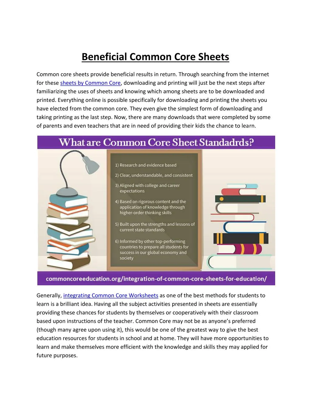 beneficial common core sheets