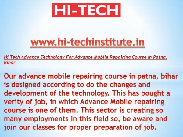 Hi Tech Advance Technology For Advance Mobile Repairing Course In Patna, Bihar