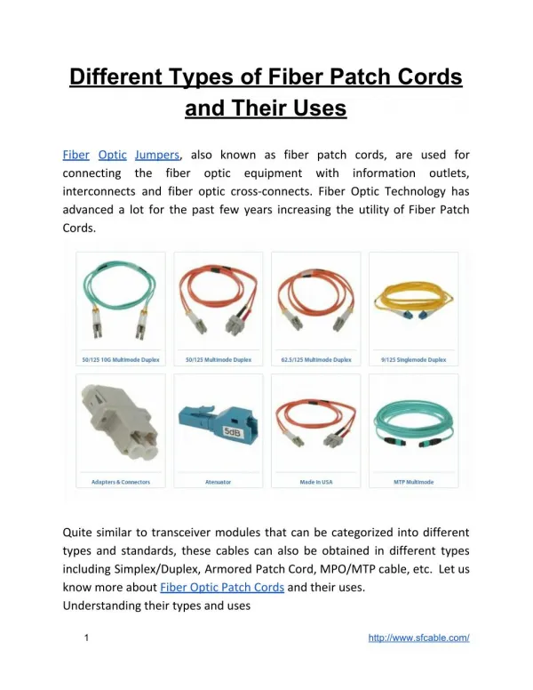 Different Types of Fiber Patch Cords and Their Uses