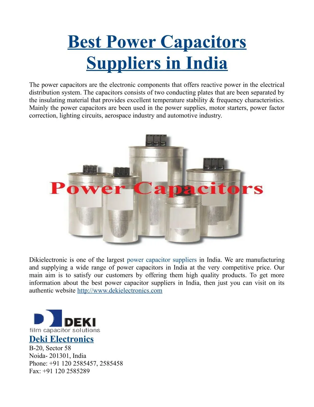best power capacitors suppliers in india
