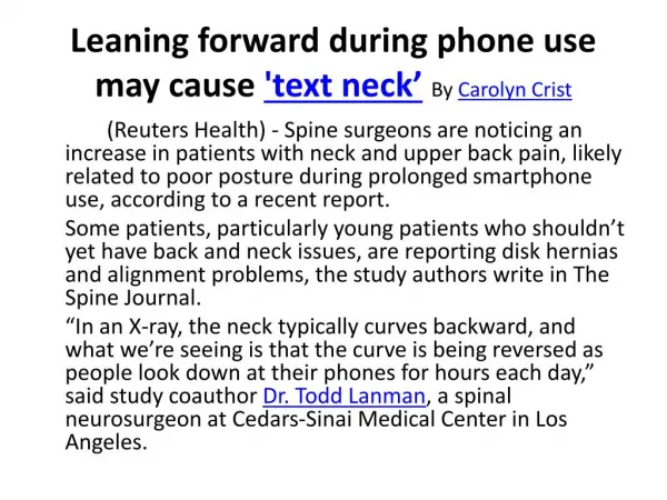 Leaning forward during phone use may cause 'text neck'