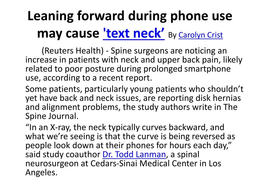leaning forward during phone use may cause text neck by carolyn crist