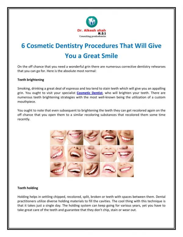 6 Cosmetic Dentistry Procedures That Will Give You a Great Smile