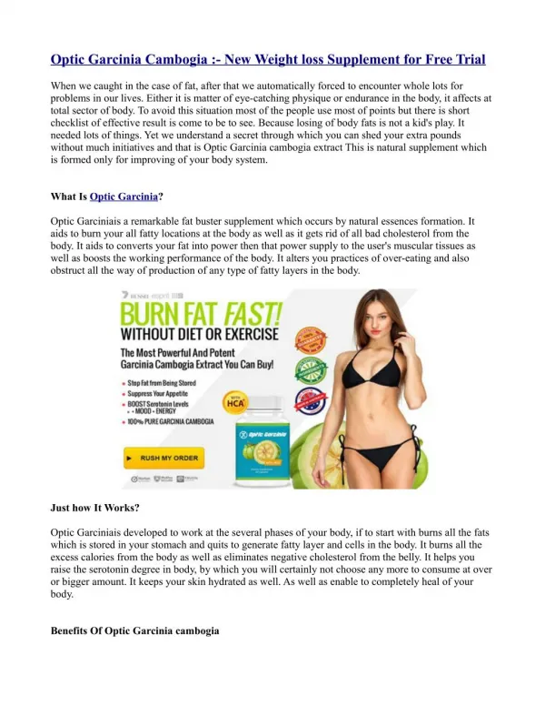 Optic Garcinia Cambogia :- New Weight loss Supplement for Free Trial
