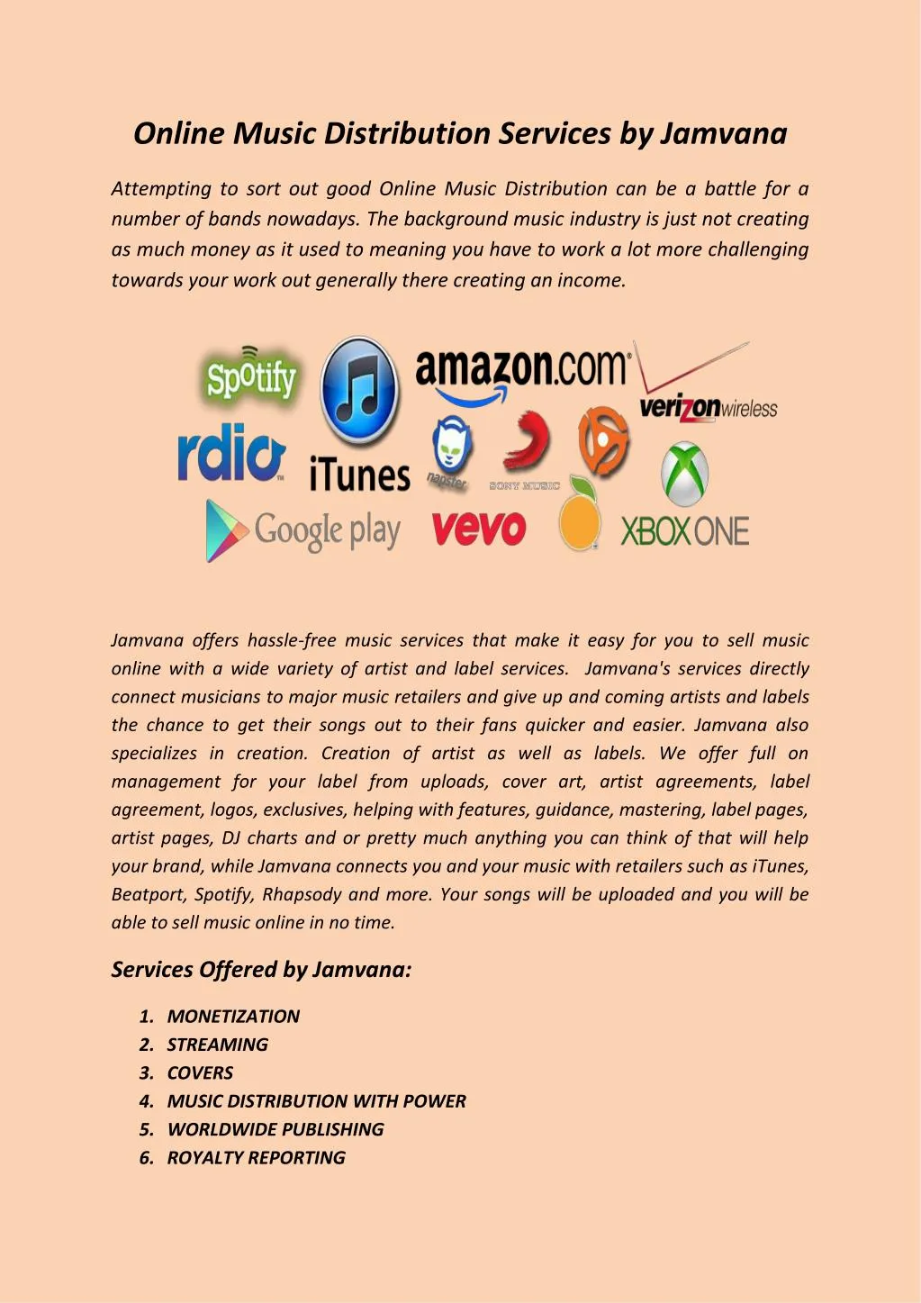 online music distribution services by jamvana