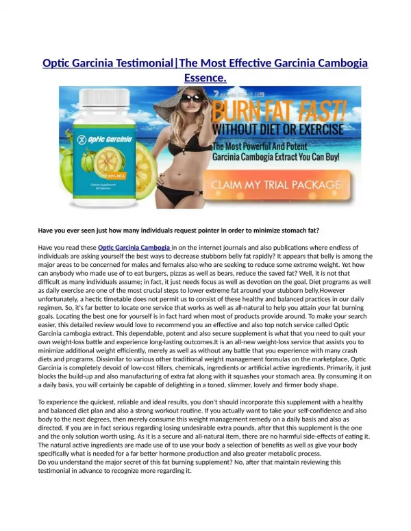 Optic Garcinia cambogia - New Fat burning Supplement for Free Trial