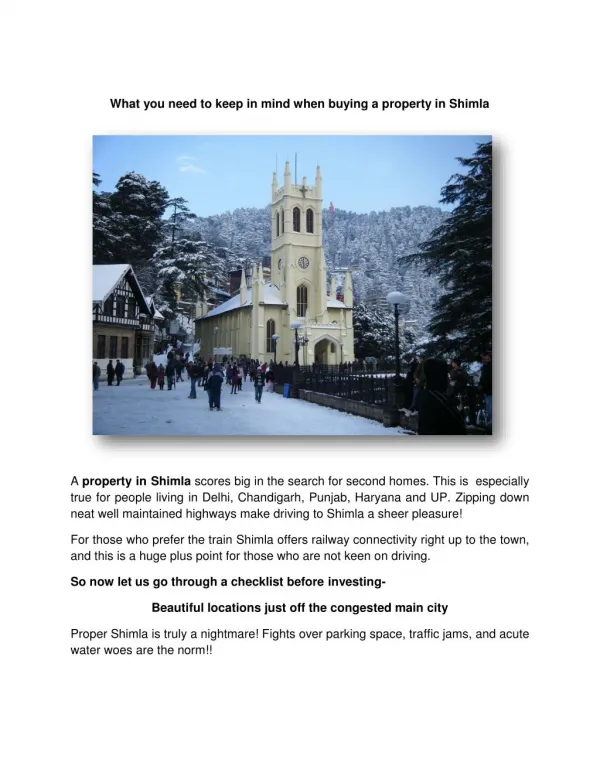What you need to keep in mind when buying a property in Shimla