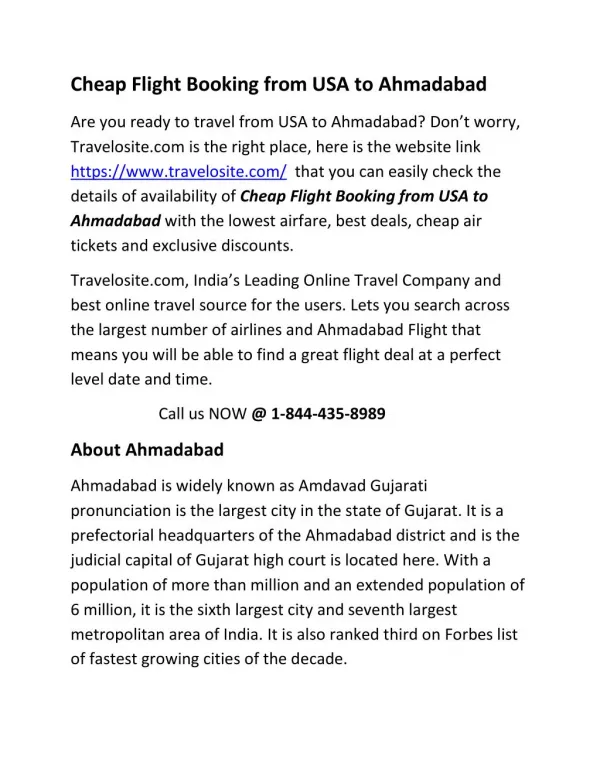 Cheap Flight Booking from USA to Ahmadabad