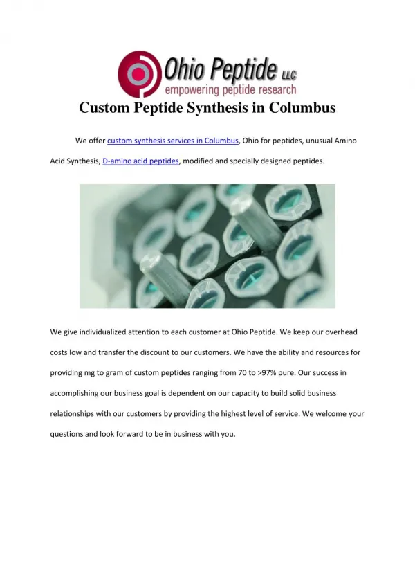 Custom Peptide Synthesis in Columbus
