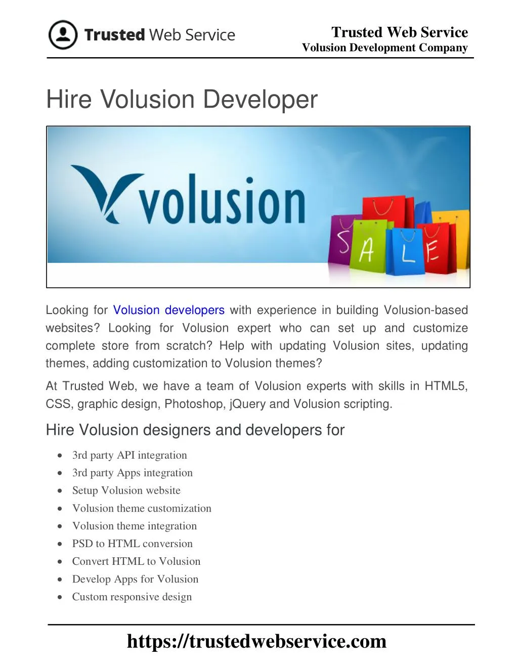 trusted web service volusion development company