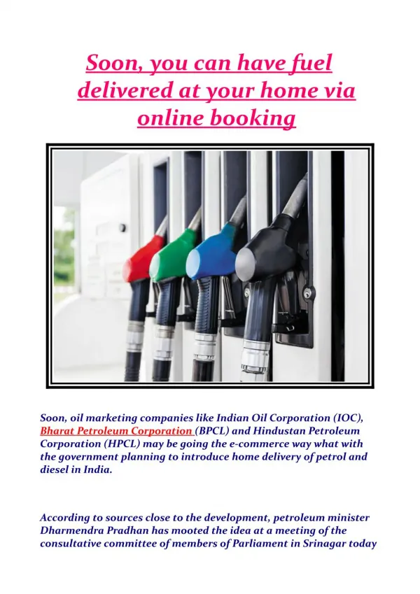 Soon, you can have fuel delivered at your home via online booking