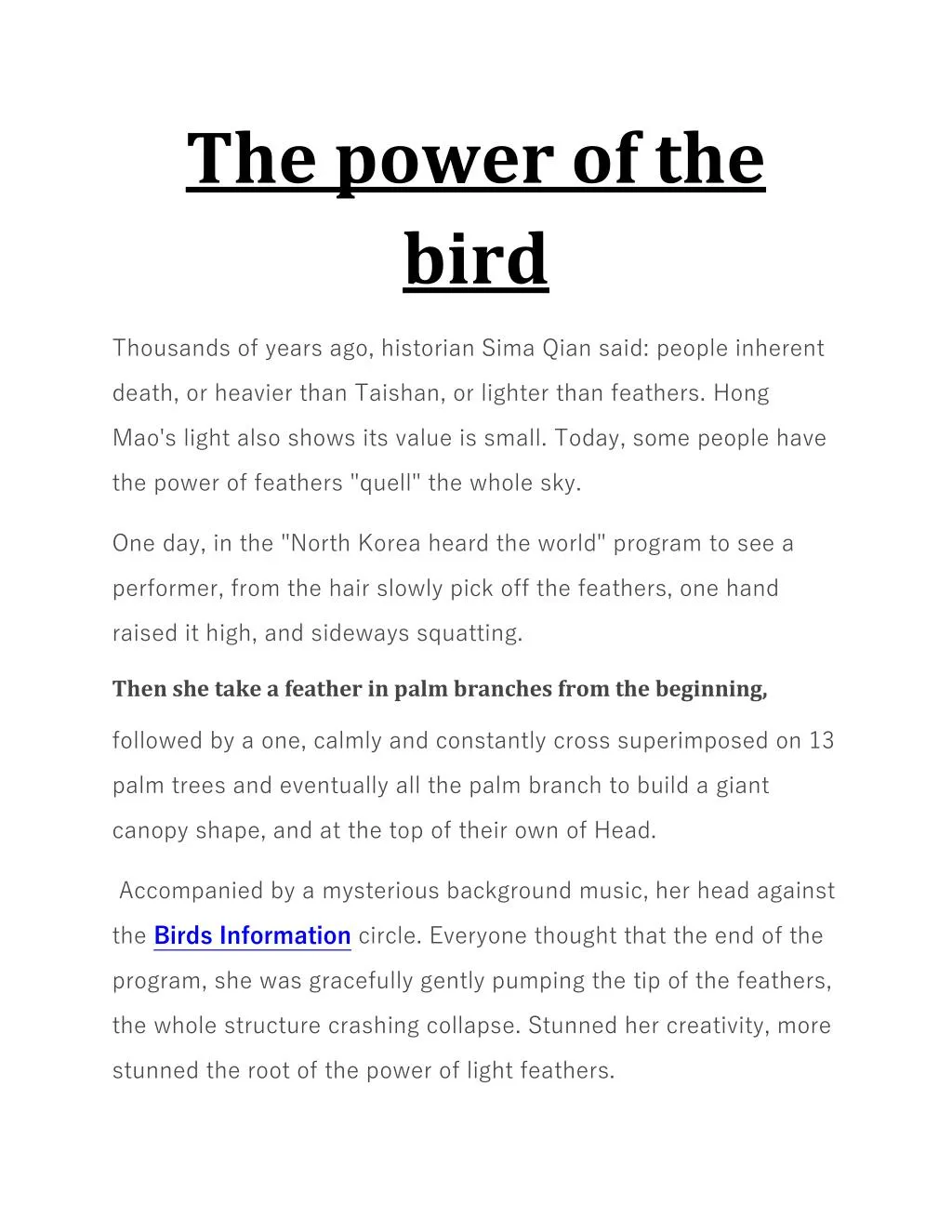 the power of the bird
