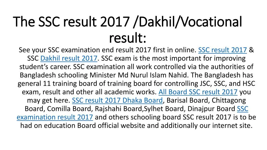 the ssc result 2017 dakhil vocational result