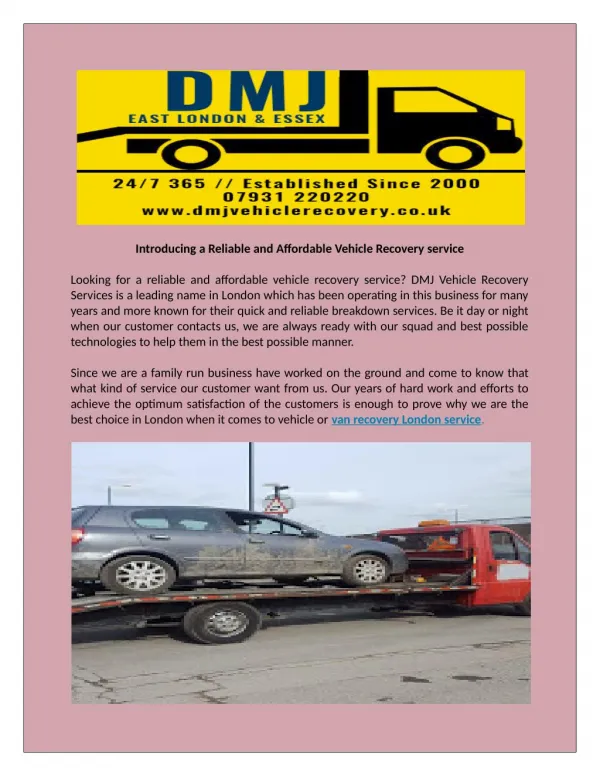 DMJ Vehicle Recovery Services in london