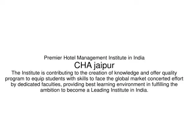 Hotel Management In Jaipur | Cha jaipur