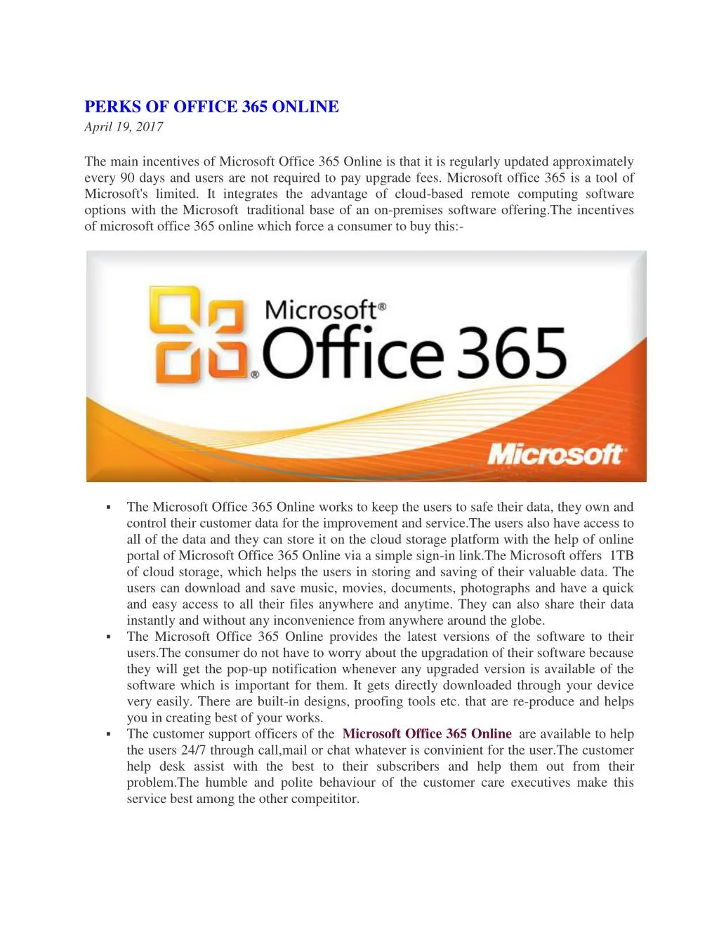 perks of office 365 online april 19 2017