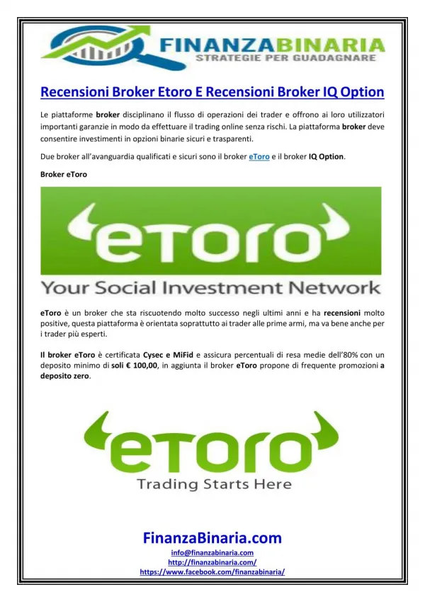 Recensioni Broker Etoro E Recensioni Broker IQ Option