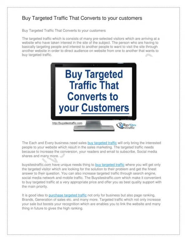 Buy Targeted Traffic That Converts to your customers