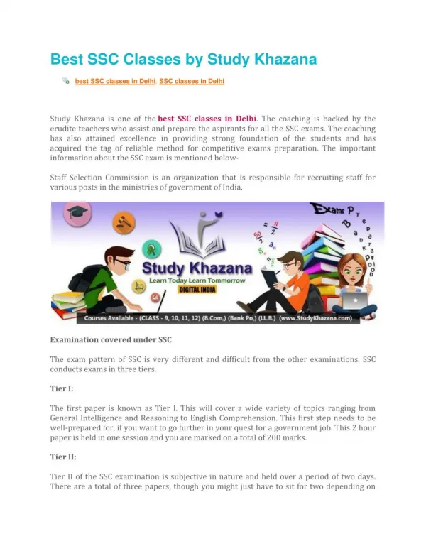 Best SSC Classes by Study Khazana