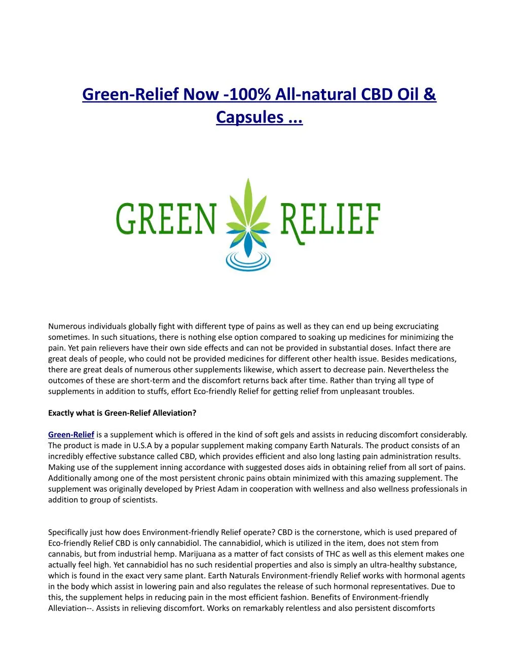 green relief now 100 all natural cbd oil capsules