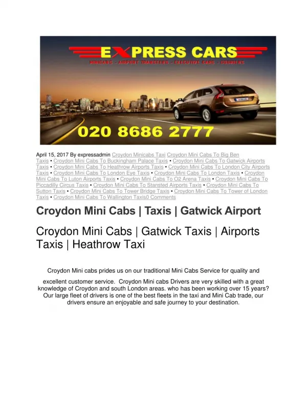 0208 686 2777 Express Minicabs Croydon