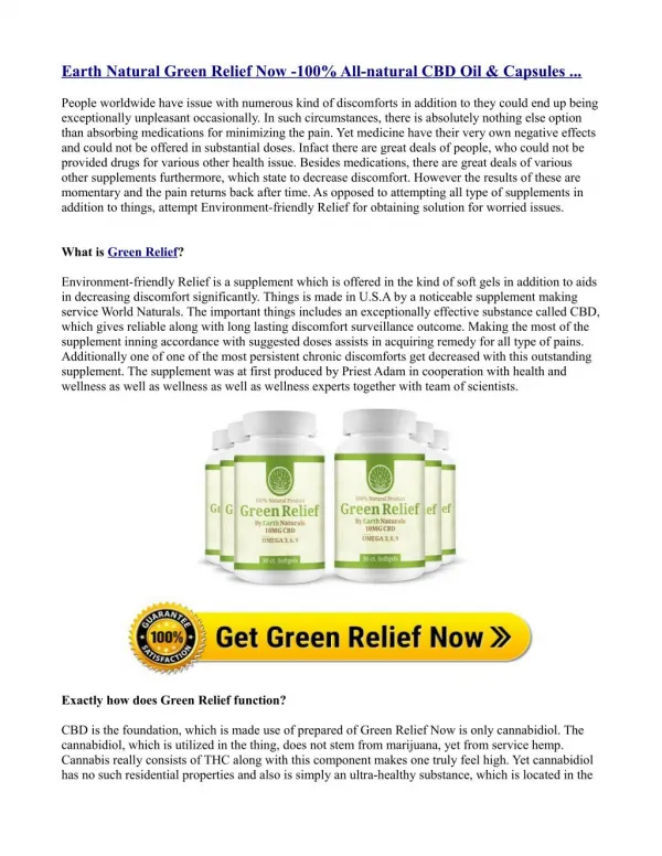 Earth Natural Green Relief Now -100% All-natural CBD Oil & Capsules ...