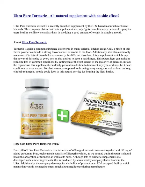 Ultra Pure Turmeric - All-natural supplement with no side effect!