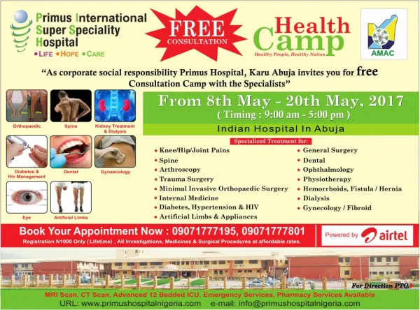 Free health camp in nigeria 8 may to 20 may-2017