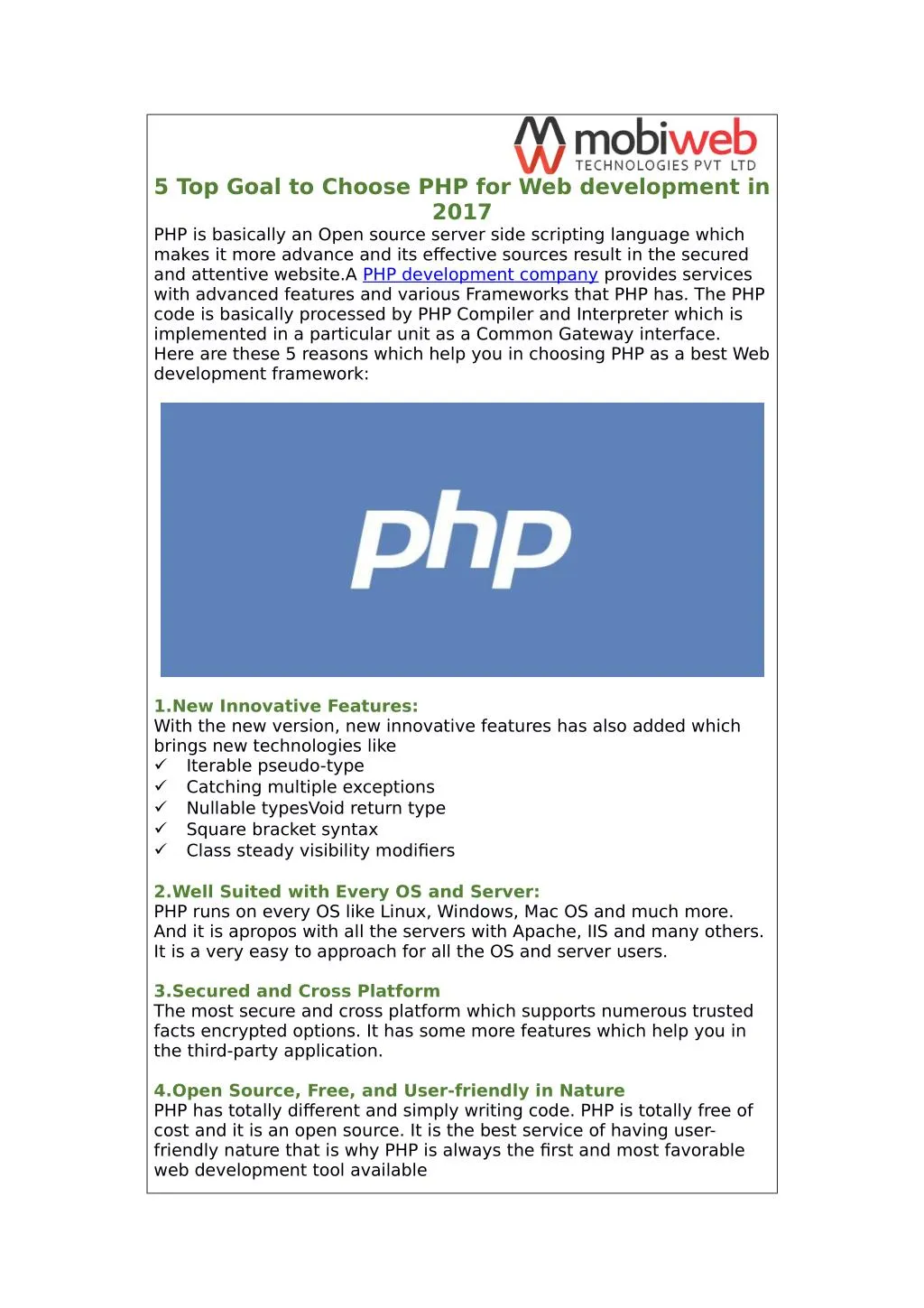5 top goal to choose php for web development