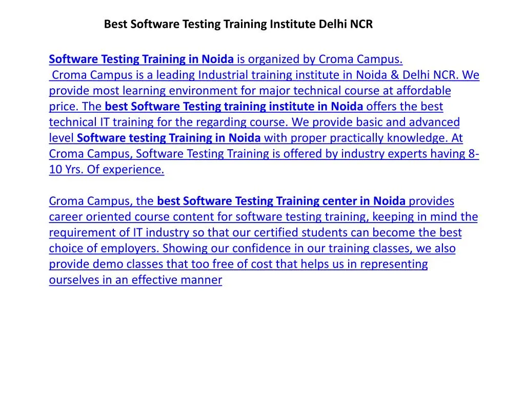 best software testing training institute delhi ncr