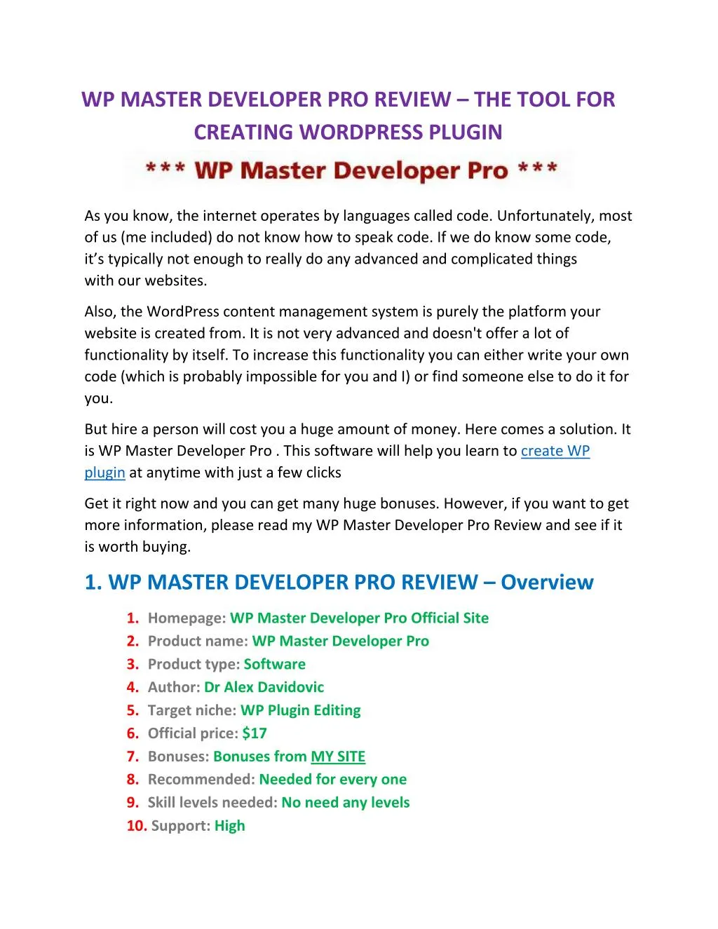 wp master developer pro review the tool
