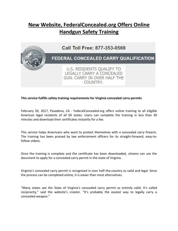 Federal Concealed carry qualification to legally carry concealed Gun. Get it in less than 30 minutes. Apply Now!